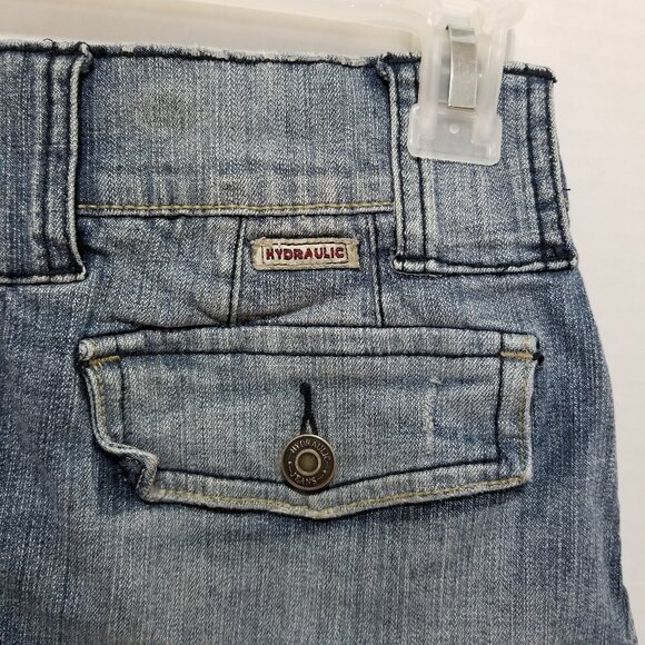 Hydraulic skirt 1/2 pleated denim jean mini frayed raw fringe hem distressed Y2K - Picture 9 of 13